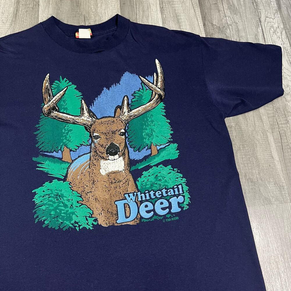 Vintage 90s Whitetail Deer TSI Navy T-Shirt Navy Single Stitch XL
